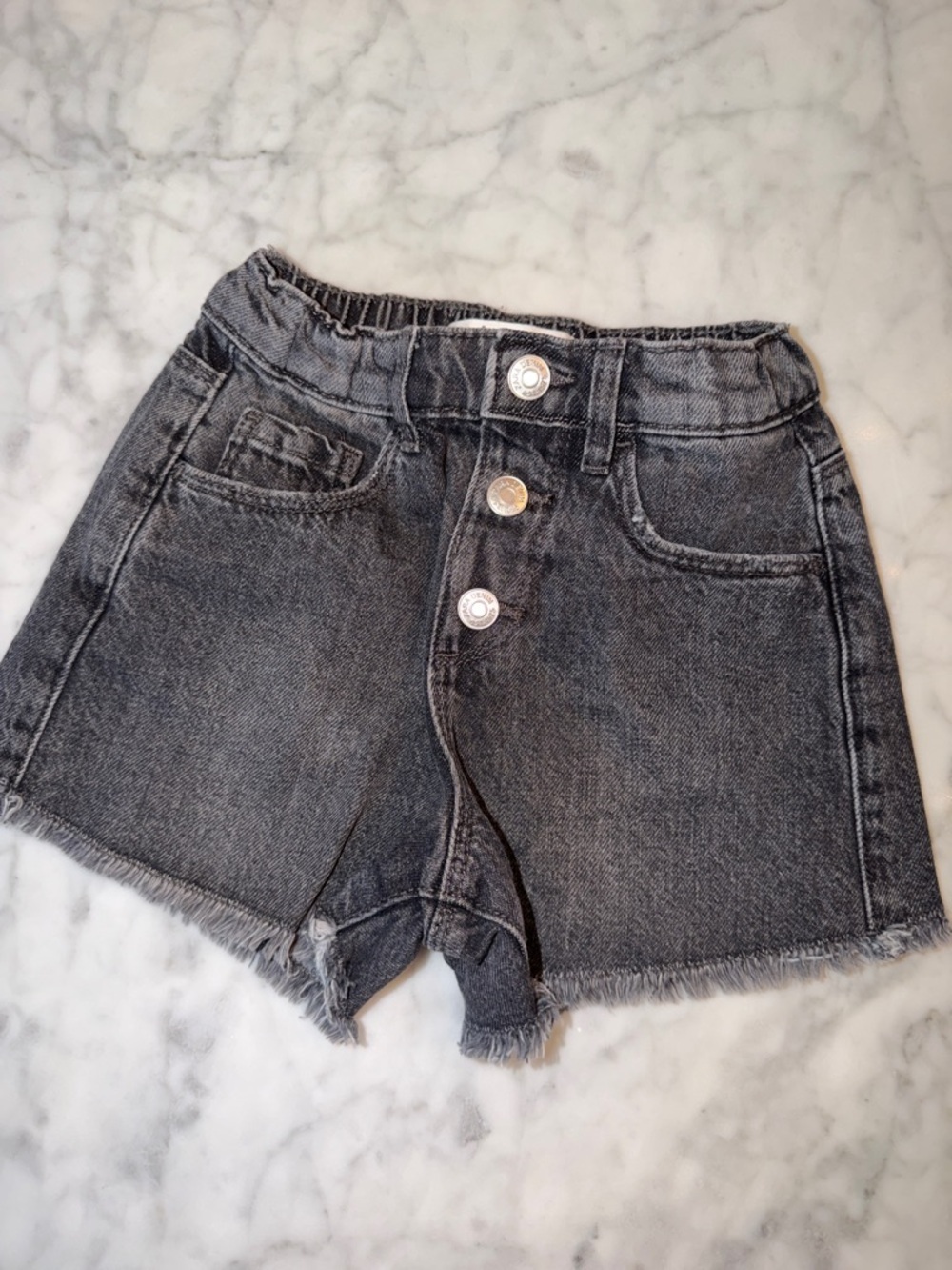 Zara Black Fade Denim Button-Front Shorts with Heart Pockets 4Y